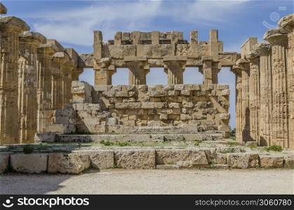 Close-up of the main altar of the greek temple in the archaeological park of selinunte sicily