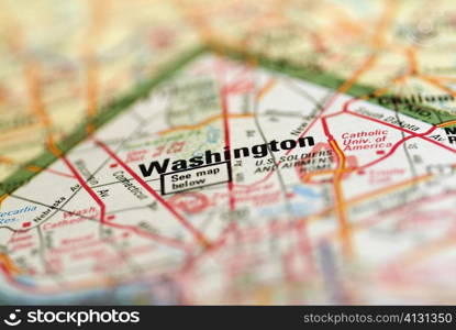 Close-up of the map of Washington DC