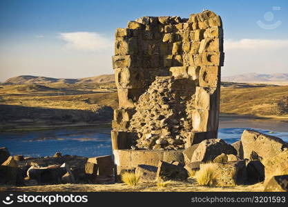 Close-up of the old ruins, Sillustani, Lake Titicaca, Puno, Peru