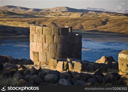 Close-up of the old ruins, Sillustani, Lake Titicaca, Puno, Peru