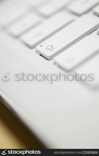 Close-up of the shift key on a laptop