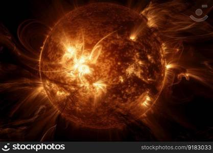 close-up of the sun&rsquo;s surface, with solar flares and coronal loops visible, created with generative ai. close-up of the sun&rsquo;s surface, with solar flares and coronal loops visible