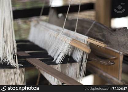 Close-up of threads on a loom, Luang Prabang, Laos