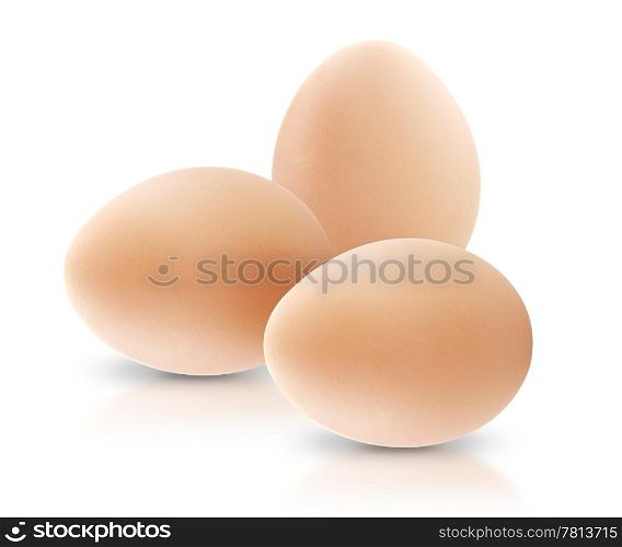 Close up of three eggs, isolated on white background.. Egg