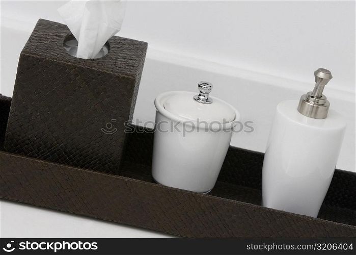 Close-up of toiletries in the bathroom