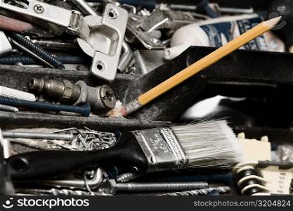 Close-up of tools in a toolbox