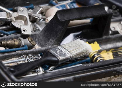 Close-up of tools in a toolbox