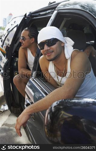 Close-up of tourists in a car
