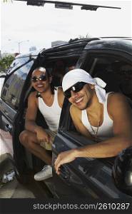 Close-up of tourists in a car