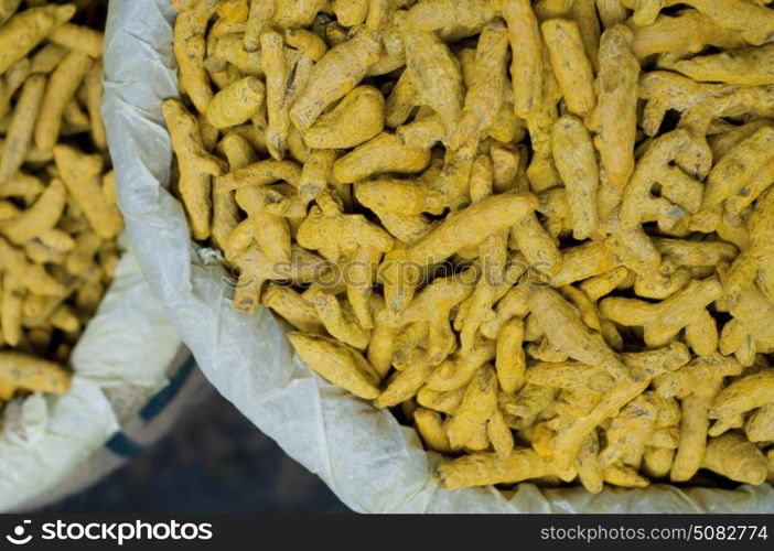 Close-up of turmeric root at the market