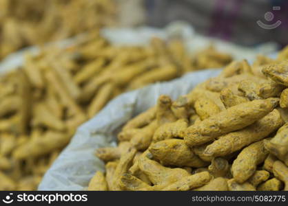 Close-up of turmeric root at the market