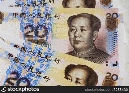 Close-up of twenty Yuan notes