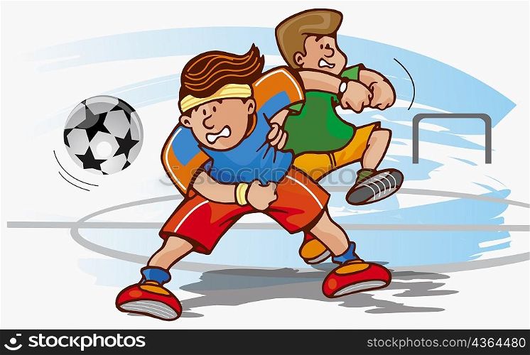 Close-up of two boys playing soccer