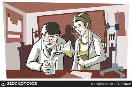 Close-up of two scientists working in a lab