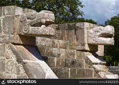 Close-up of two statues of serpent, Chichen Itza, Yucatan, Mexico