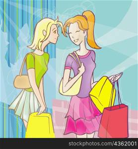 Close-up of two women shopping
