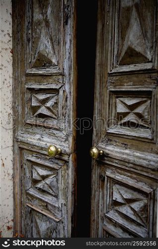 Close-up of two wooden doors