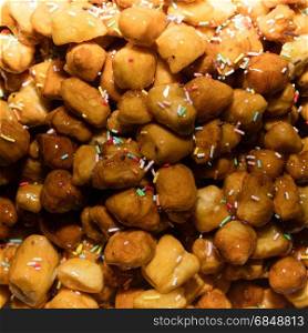 Close up of typical neapolitan christmas sweet called struffoli