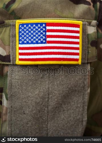 Close-up of U.S. flag patch on army uniform