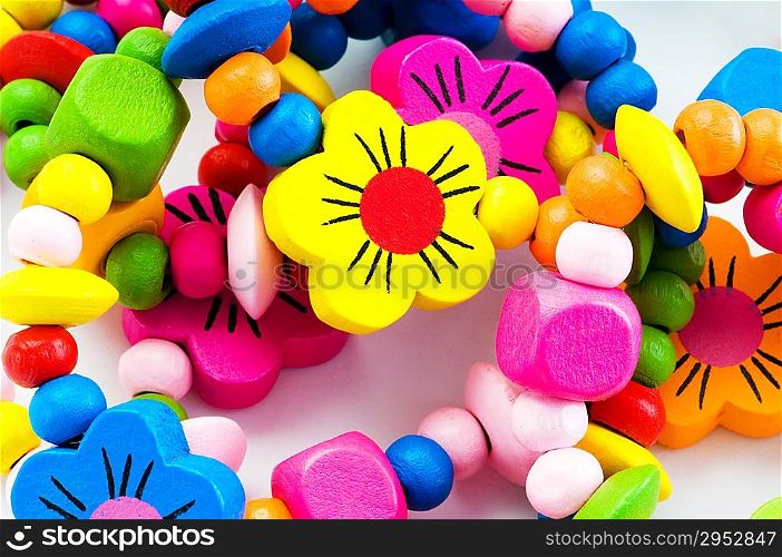 Close up of various colourful bracelets