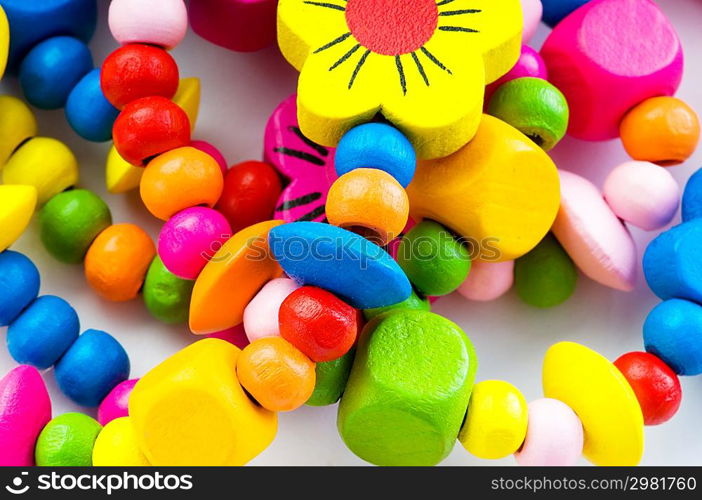 Close up of various colourful bracelets