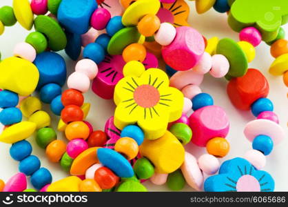 Close up of various colourful bracelets