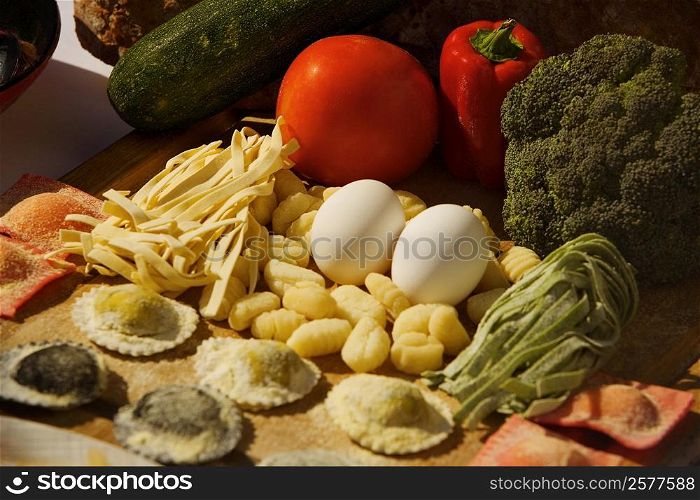 Close-up of vegetables and seafood