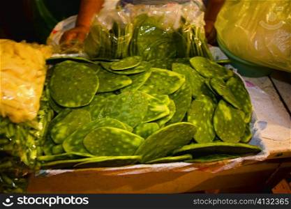 Close-up of vegetables at a market stall, Xochimilco, Mexico