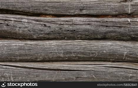 Close up of very old log wall