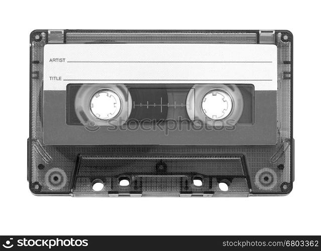 close up of vintage audio tape cassette isolated