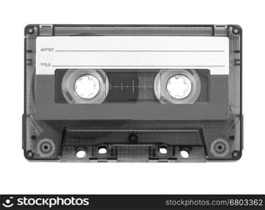 close up of vintage audio tape cassette isolated