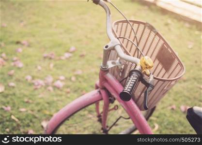 Close up of vintage bicycle with sunlight at the park