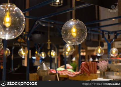 Close up of vintage lamp decorated street stalls,light bulbs in a vintage living room.