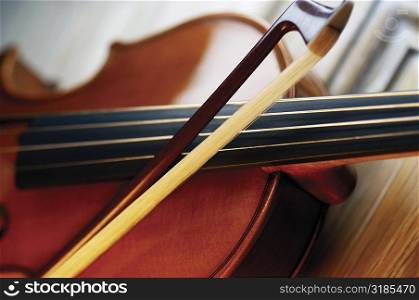 Close-up of violin and violin bow