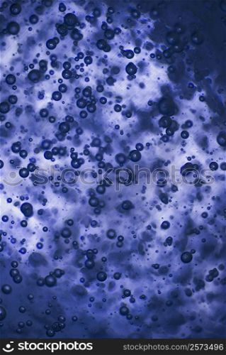 Close-up of water droplets on a blue background