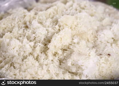 Close-up of white sticky rice, thai street food market