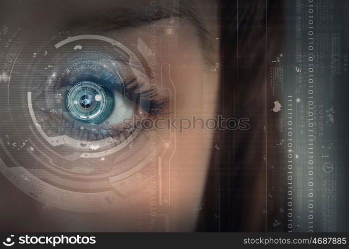 Close up of woman&amp;#39;s eye scanned for access