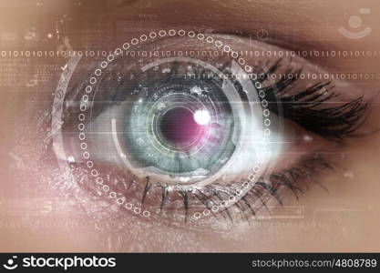 Close up of woman&amp;#39;s eye scanned for access