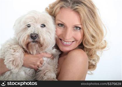 Close-up of woman and her dog.