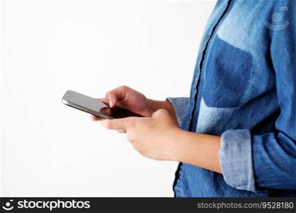 Close up of woman hand holding mobile phone , People on smart phone, technology lifestyle