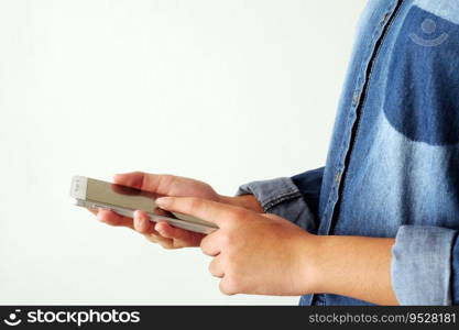 Close up of woman hand holding mobile phone , People on smart phone, technology lifestyle