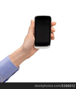 close up of woman hand with smartphone