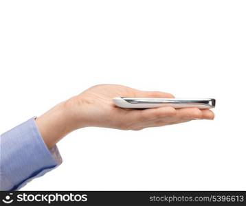 close up of woman hand with smartphone