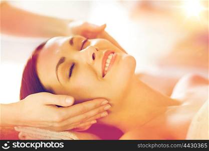 close up of woman in spa salon getting face treatment. woman in spa