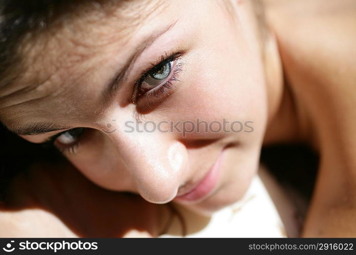 Close up of woman lying down