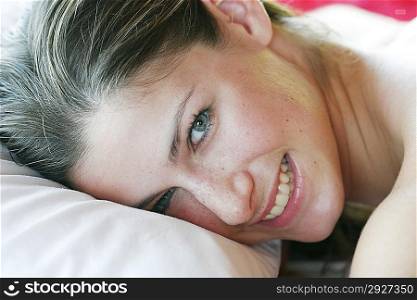 Close up of woman lying down