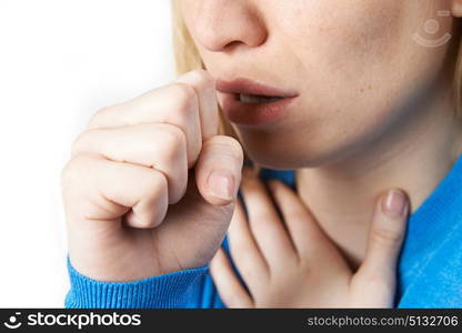 Close Up Of Woman Suffering With Cough