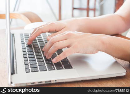 Close up of woman using notebook , stock vector