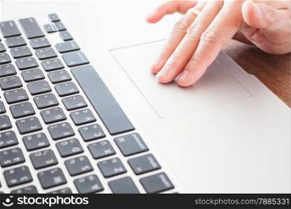 Close up of woman using notebook , stock vector