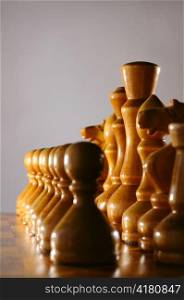 Close up of wooden chess pieces